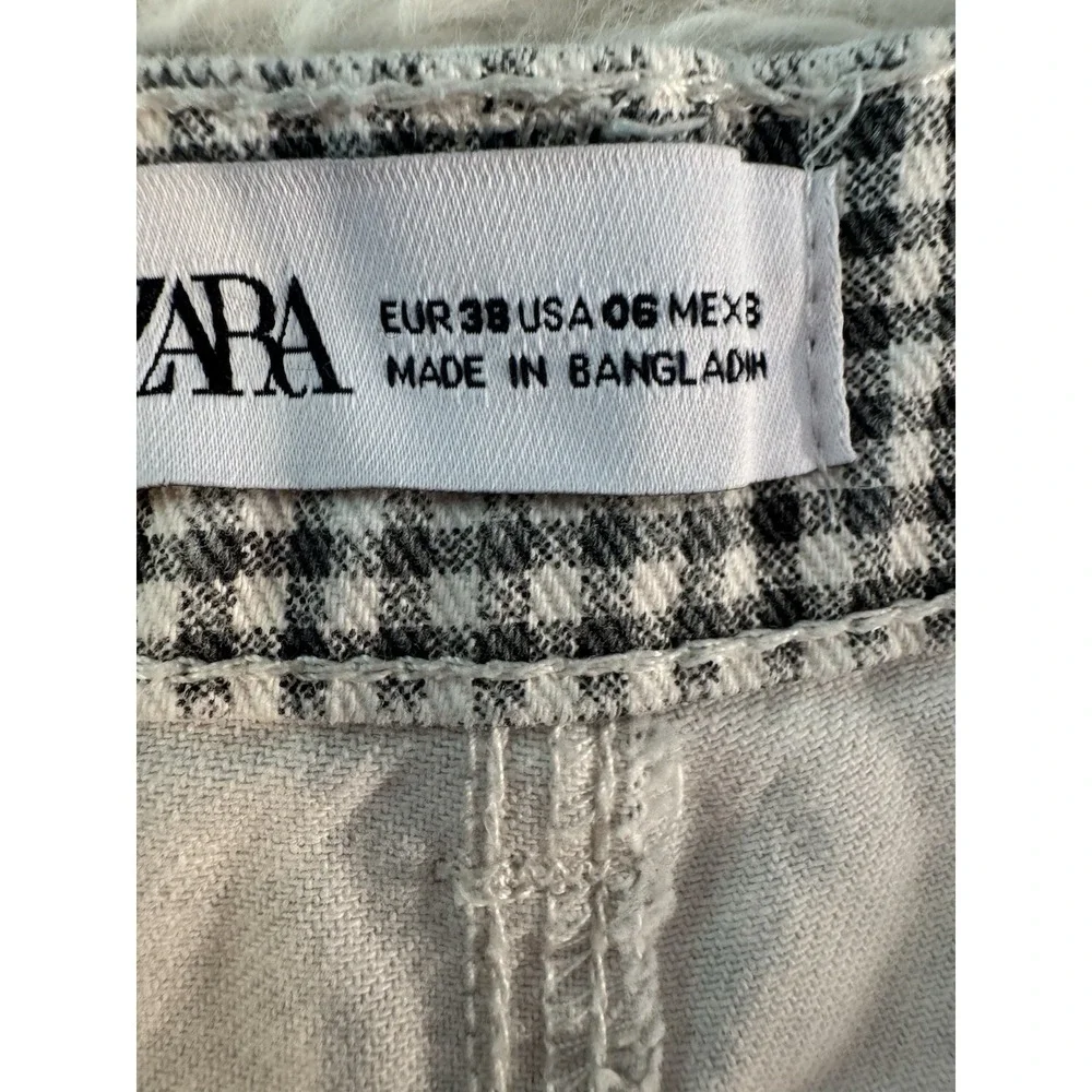 Zara Gingham Pleated High Rise Shorts‎ Cuffed Checkered French Girl Style Size 6